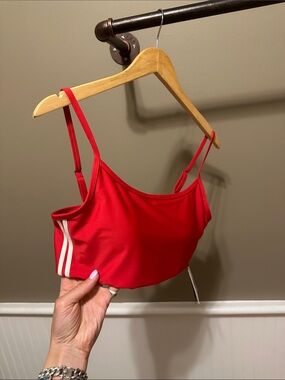 The Upside Red Crop Bralette with White Side Stripes